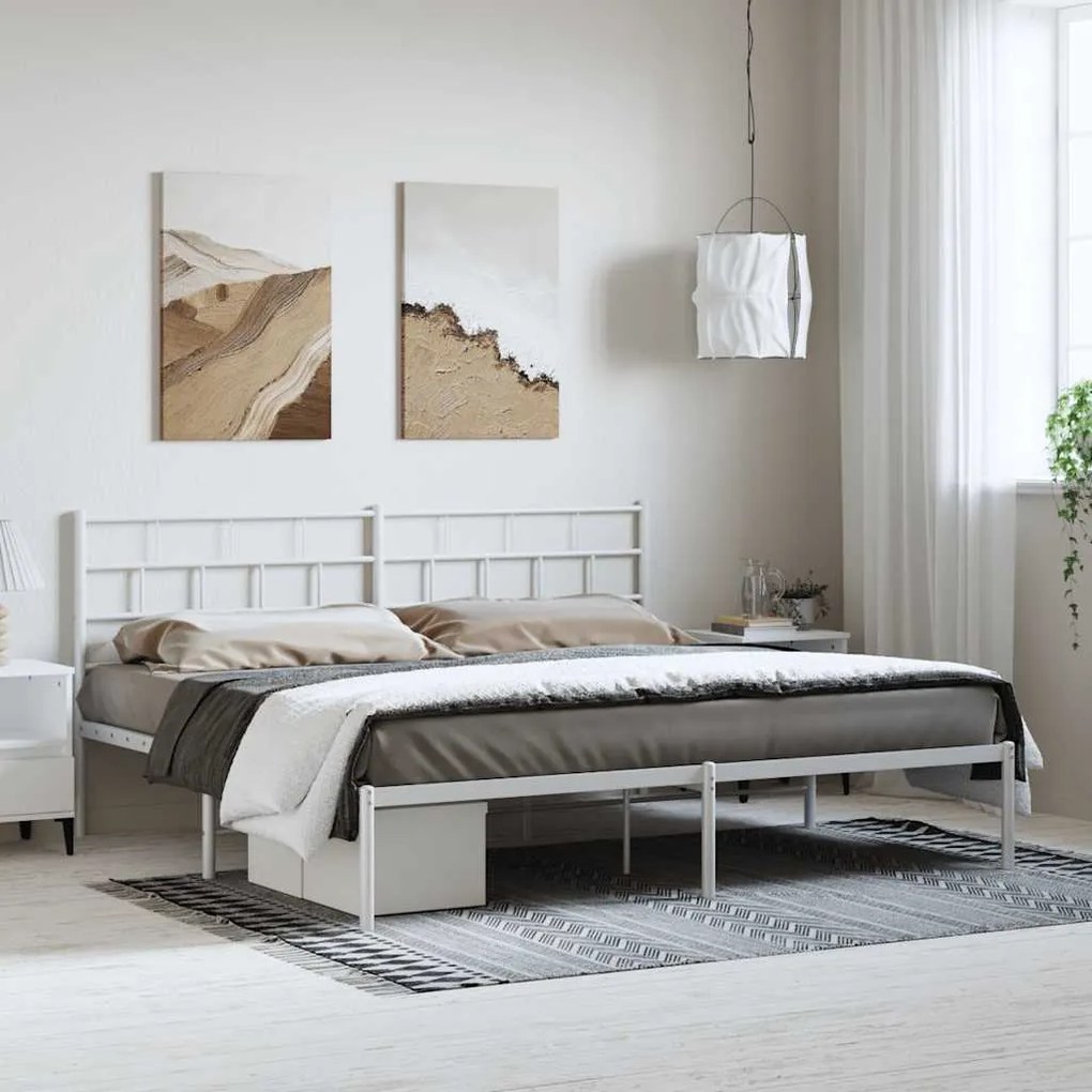 vidaXL Estrutura de cama com cabeceira 183x213 cm metal branco