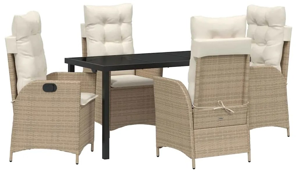 Conjunto de jantar de jardim com 5 peças e almofadas bege em rattan si