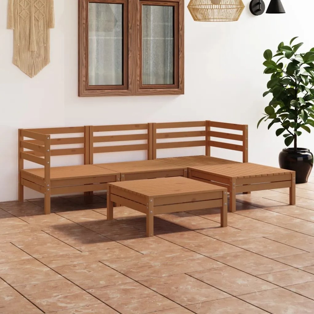 vidaXL 5 pcs conjunto lounge de jardim pinho maciço castanho mel