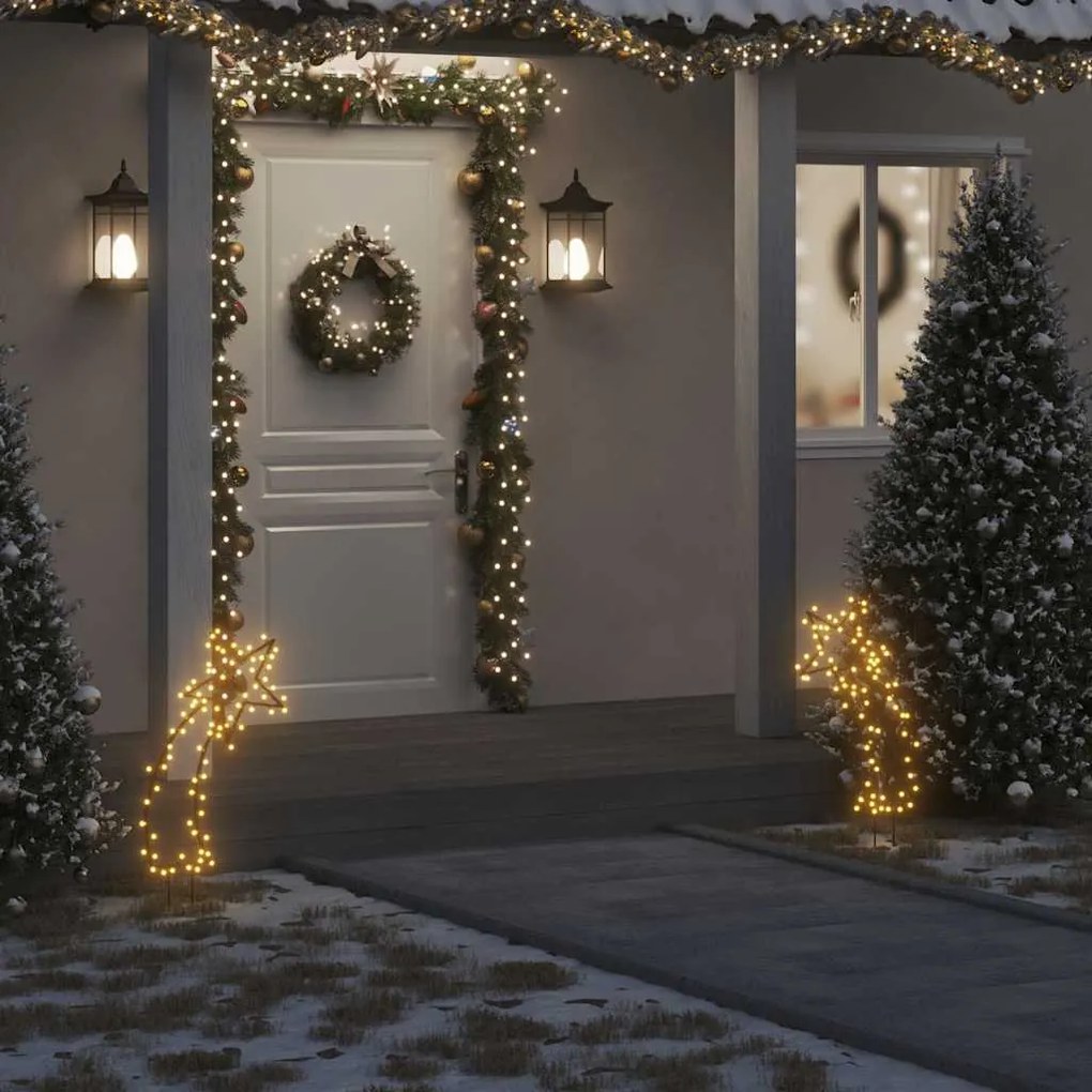 vidaXL Decoração de Natal meteoro c/ luz e estacas 80 luzes LED 62 cm