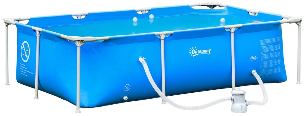 Outsunny Piscina Desmontável Tubular 252x152x65cm com Depuradora de Ca