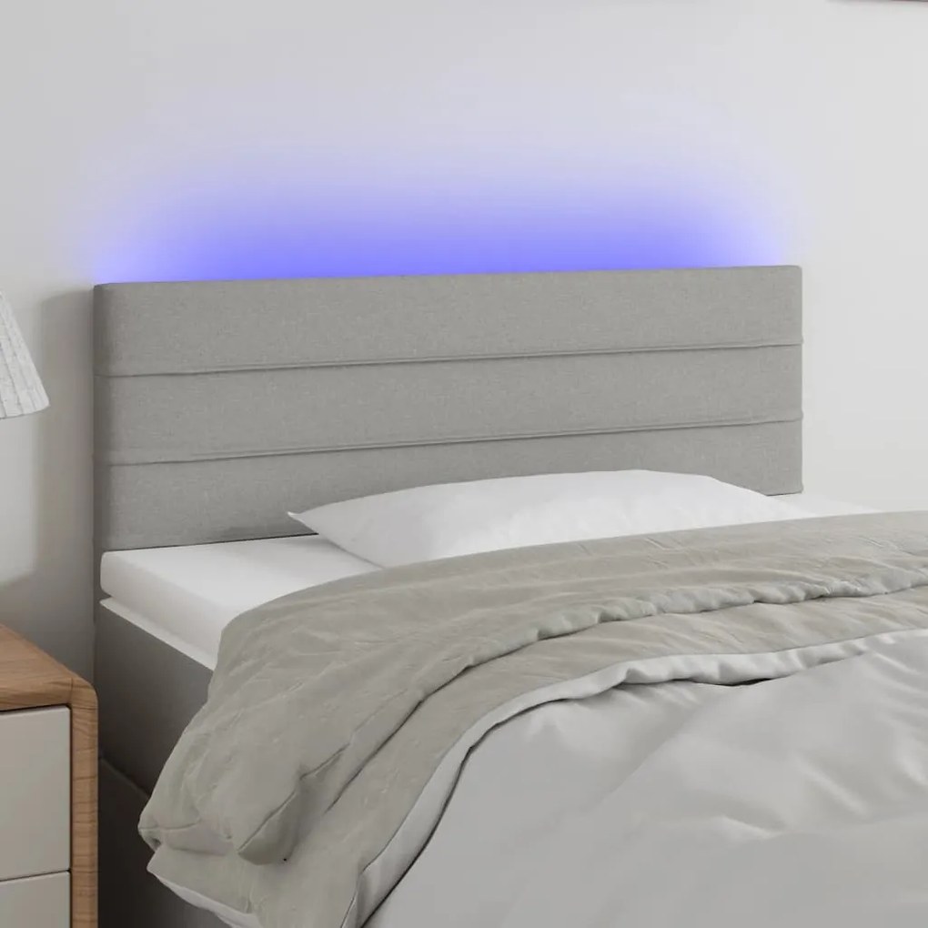 3121726 vidaXL Cabeceira de cama c/ luzes LED tecido 80x5x78/88 cm cinza-claro