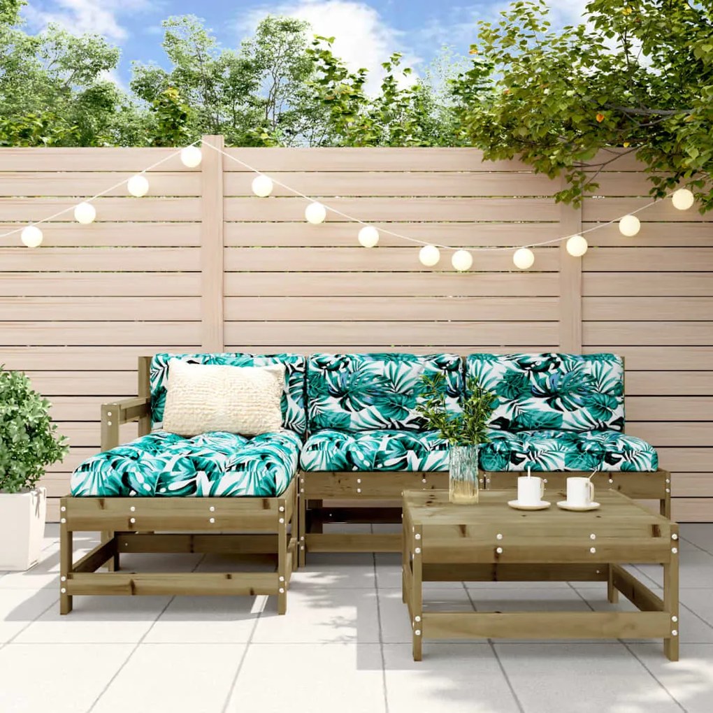 vidaXL 5 pcs conjunto lounge de jardim c/ almofadões pinho impregnado