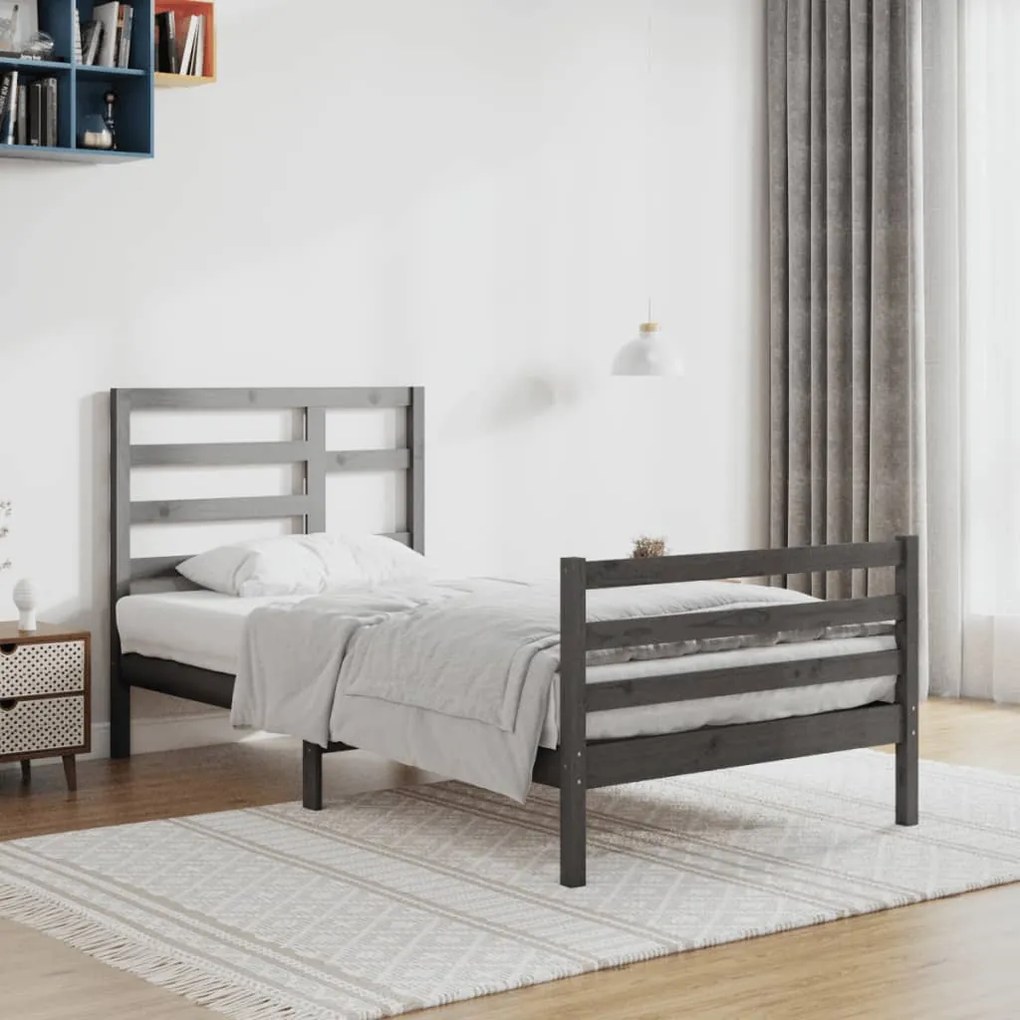 vidaXL Estrutura de cama 100x200 cm madeira maciça cinzento