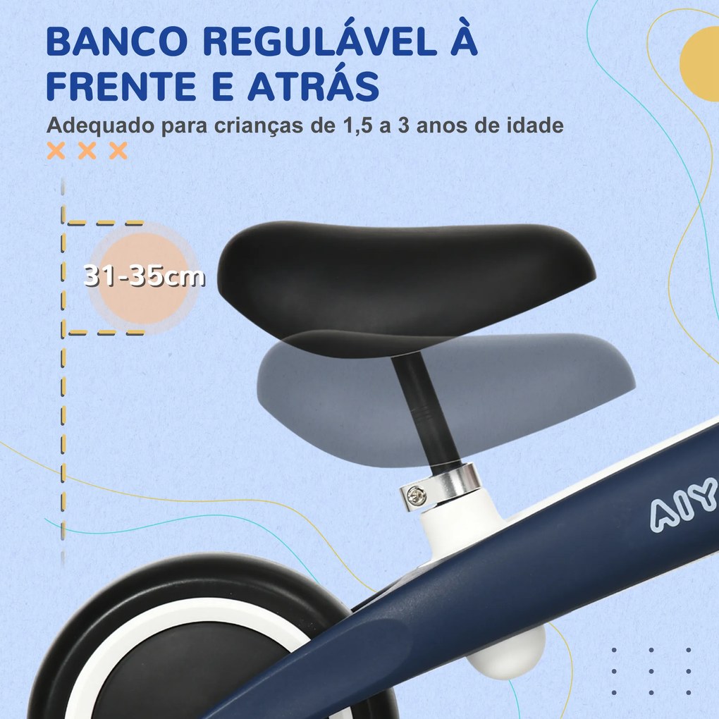 Bicicleta sem Pedais para Crianças Bicicleta de Equilíbrio com Assento Ajustável em Altura 67,5x32x44 cm Azul