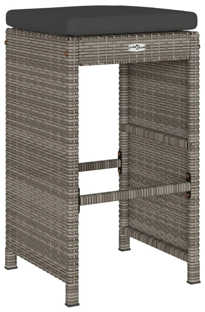 Bancos de bar p/ jardim com almofadões 6 pcs vime PE cinzento