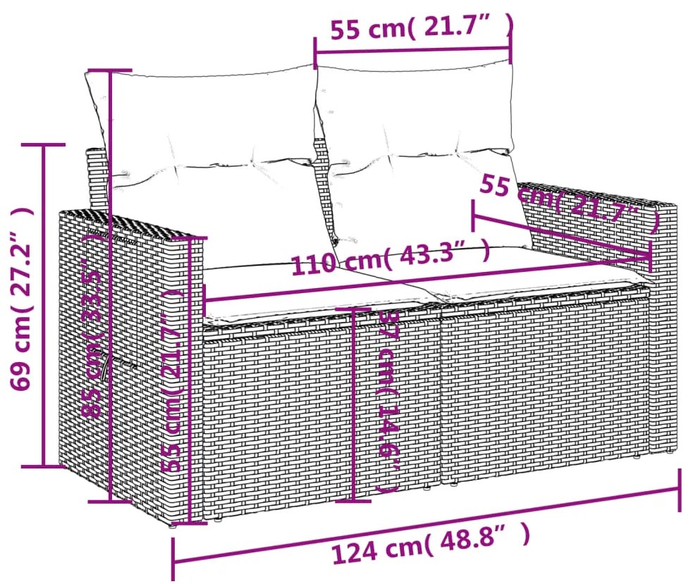 11 pcs conjunto sofás de jardim c/ almofadões vime PE cinzento