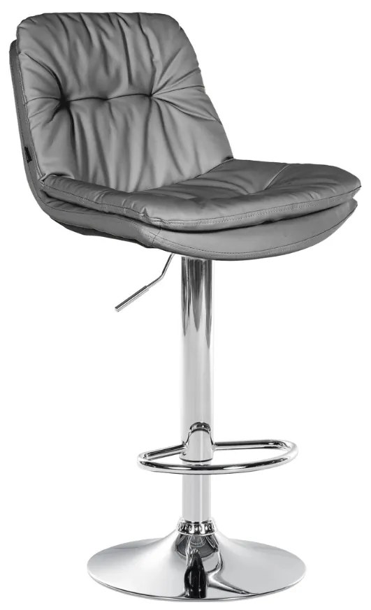 Banco de bar em couro sintético com estrutura prateada 92-113 x 46 x 54 cm cinzento