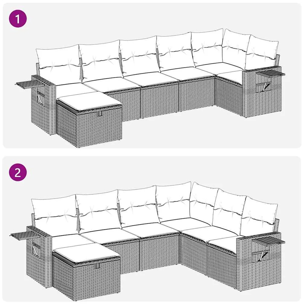 7 pcs conjunto de sofás jardim c/ almofadões vime PE castanho