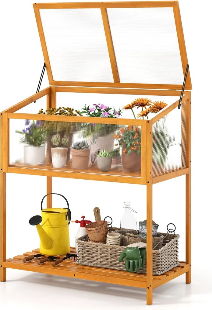 Estufa de madeira 90 x 50,5 x 105 cm, teto transparente rebatível, estante de arrumação, proteção, vaso elevado, casa de cultivo, interior/exterior, c