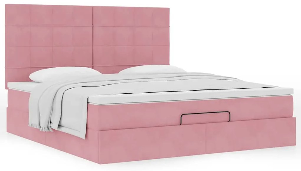 Estrutura de cama otomana com colchões 180x200 cm veludo rosa