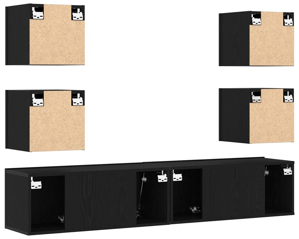 Conjunto de Gabinete para TV de 6 Peças em Carvalho Preto e Madeira En