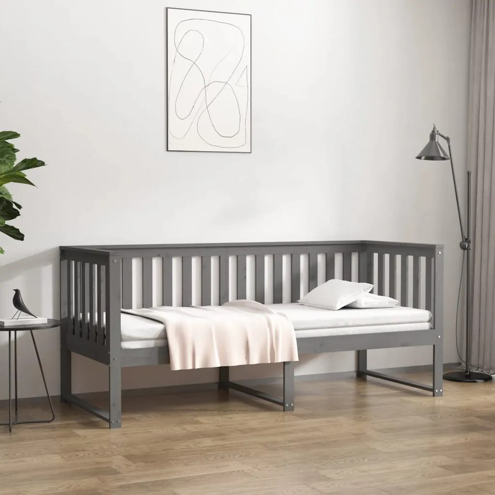 vidaXL Sofá-cama 80x200 cm madeira de pinho maciça cinzento