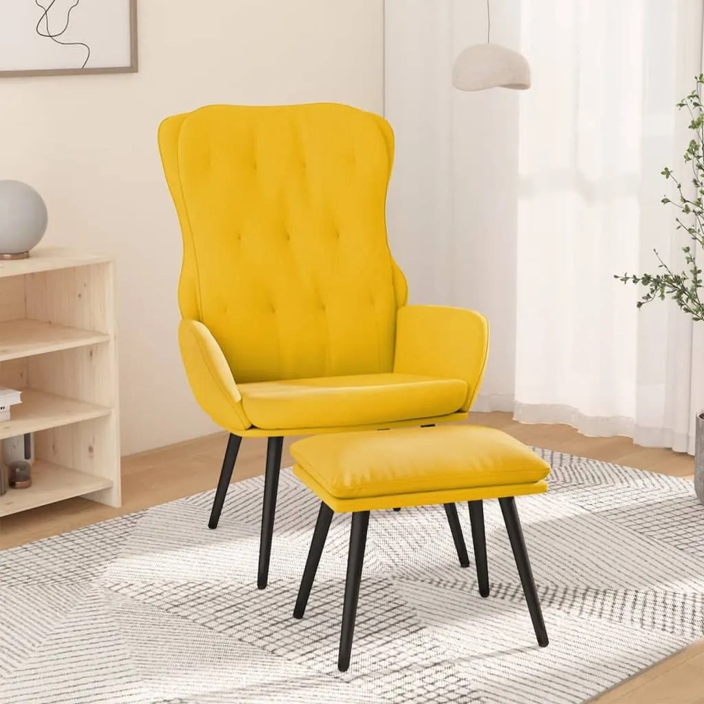 vidaXL Cadeira de descanso com banco p/ pés veludo amarelo mostarda