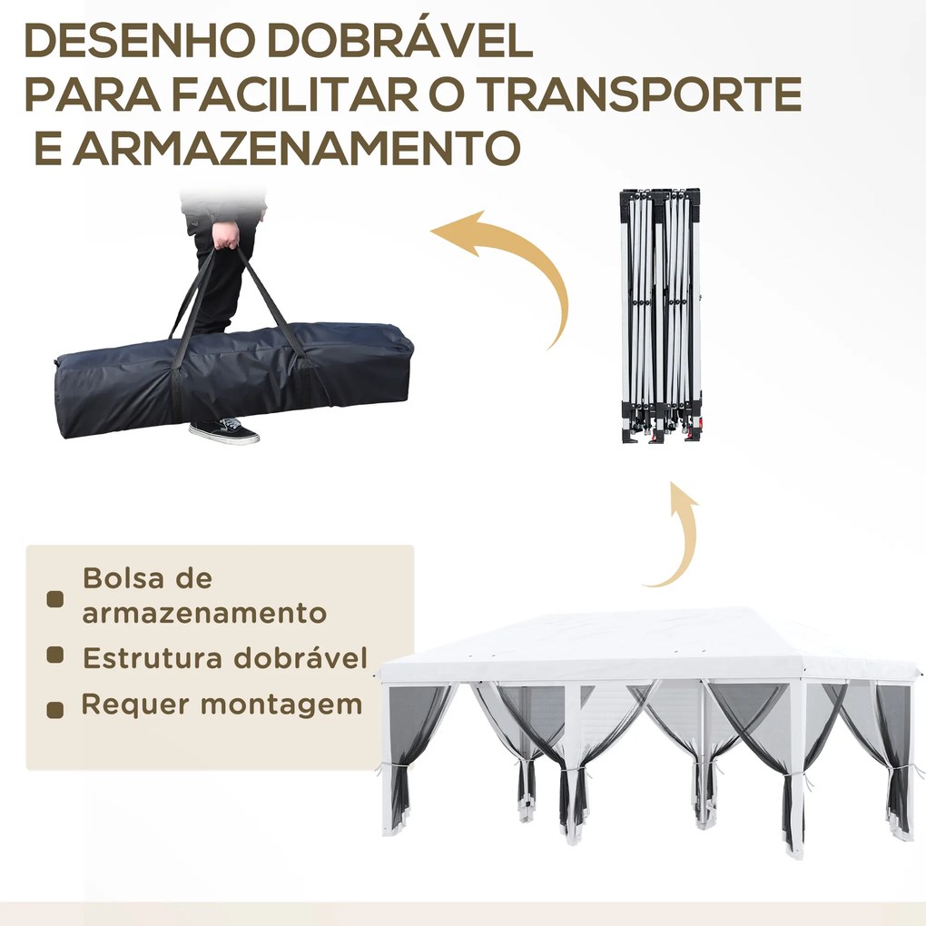 Tenda Dobrável 585x295x270 cm Tenda de Jardim com 6 Mosquiteiros Bolsa de Transporte e Estrutura de Aço