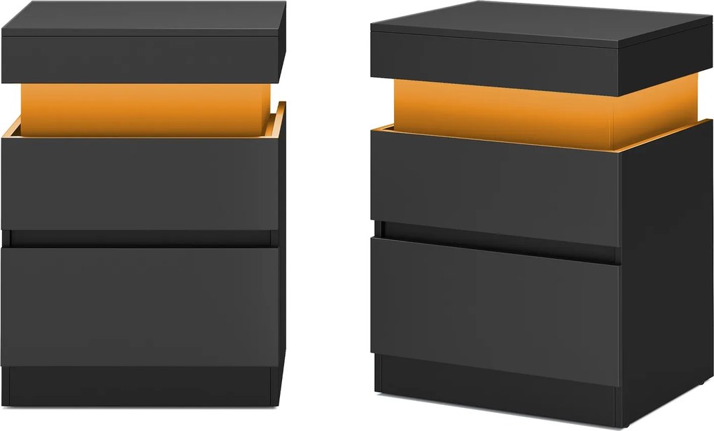 Conjunto de 2 mesa de cabeçeira 35 x 40 x 55 cm com iluminação e com base de carregamento Pretas