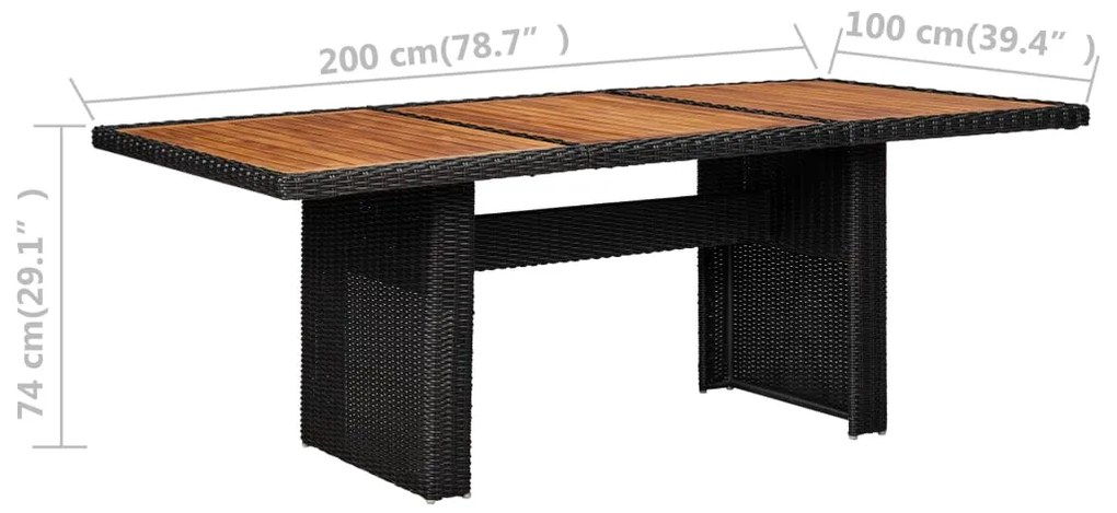 Mesa de jantar jardim 200x100x74 cm vime PE preto