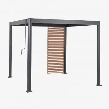 Pérgola Bioclimática De Alumínio Com Lâminas E Painel Druvia Cinza Grafite - Castanho Castanho Madeira & Pérgula De 3x3x2,6 M Com - Sklum