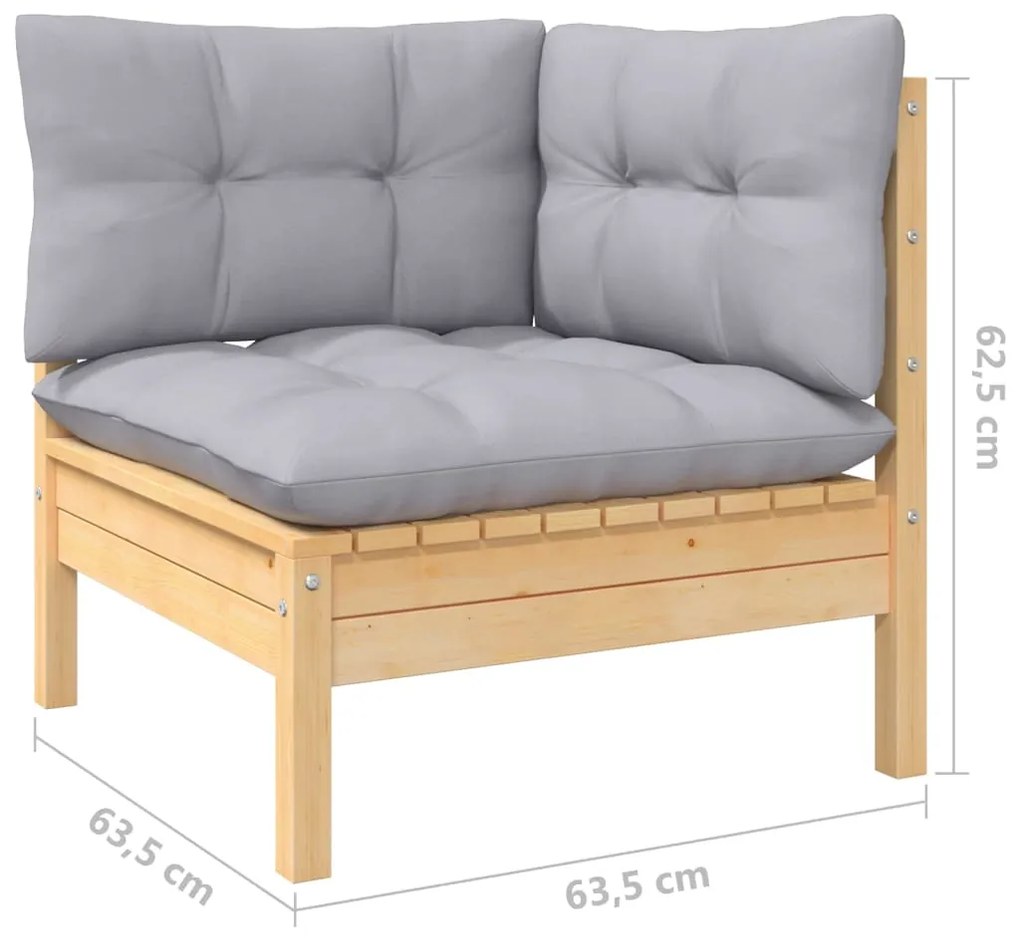 9 pcs conjunto lounge de jardim + almofadões cinza pinho maciço