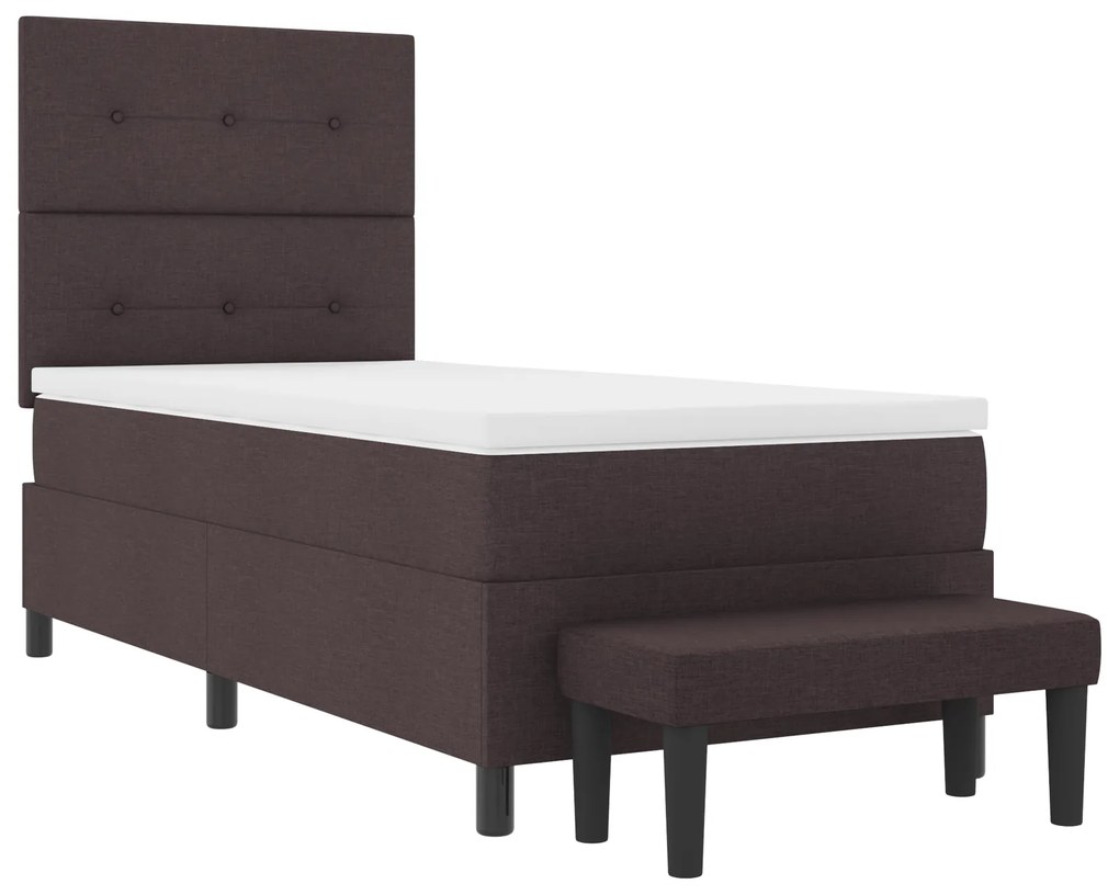 Cama Box Spring com Colchão & Banco Marrom Escuro 90x200 cm Tecido