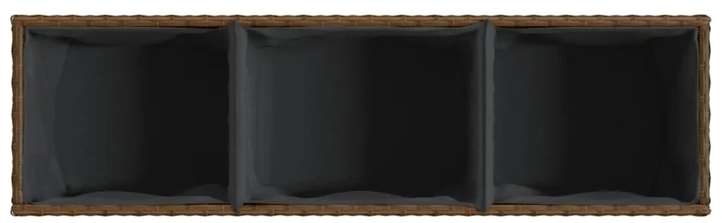 Canteiro jardim com 3 vasos 105x30x32 cm vime PE castanho