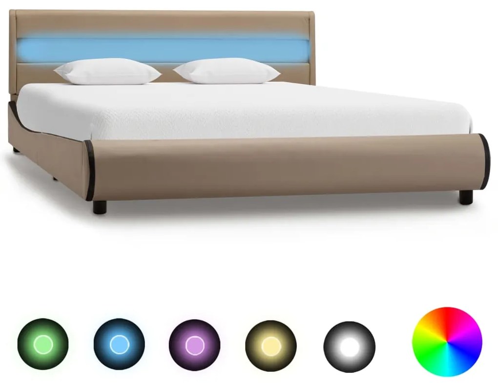 vidaXL Estrutura de cama c/ LEDs 140x200cm couro artificial cappuccino