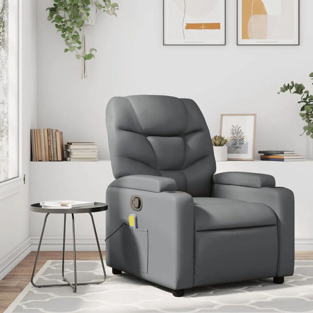 vidaXL Poltrona de massagens reclinável couro artificial cinzento