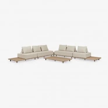 Conjunto De Sala De Estar Com Sofá De Canto Modular De 4 Peças Com Mesa Lateral E Mesa De Centro, 160 X 95 Cm, Em Acácia Portet. Gardénia Branco -