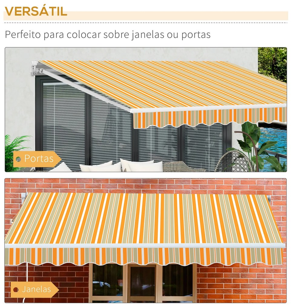 Outsunny Toldo Retrátil com Manivela Toldo de 300x200cm com Braço Arti