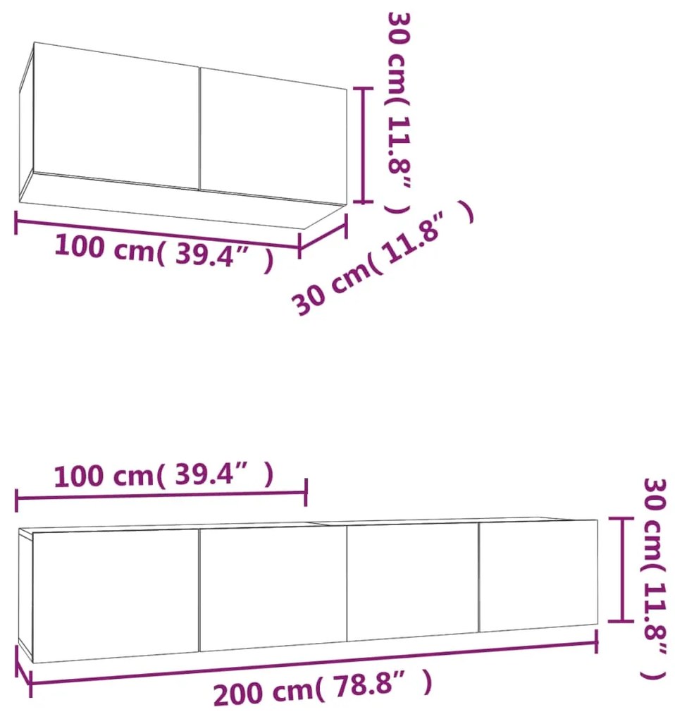 Conjunto móveis de TV 3 pcs madeira processada branco