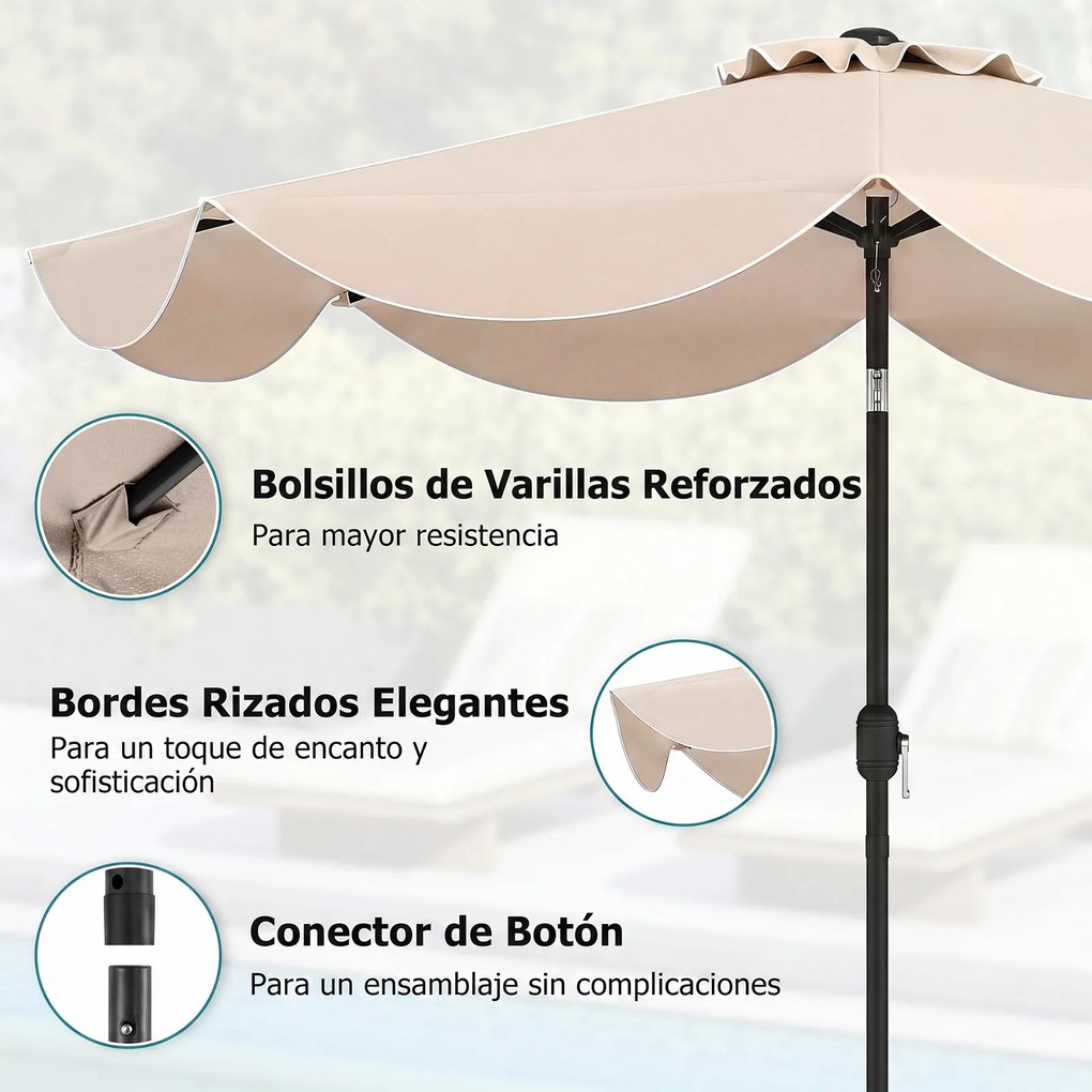 Guarda-Sol de Jardim 270 cm (BASE NÃO INCLUIDA) , Inclinação Bidirecional de 30°, Bege