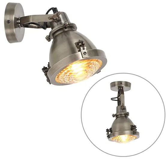 Candeeiro de parede industrial em aço com vidro vintage - Kono Industrial