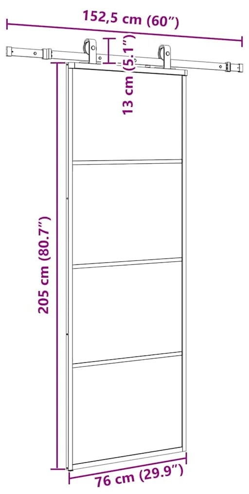 Porta deslizante c/ conj. ferragens 76x205cm vidro ESG preto