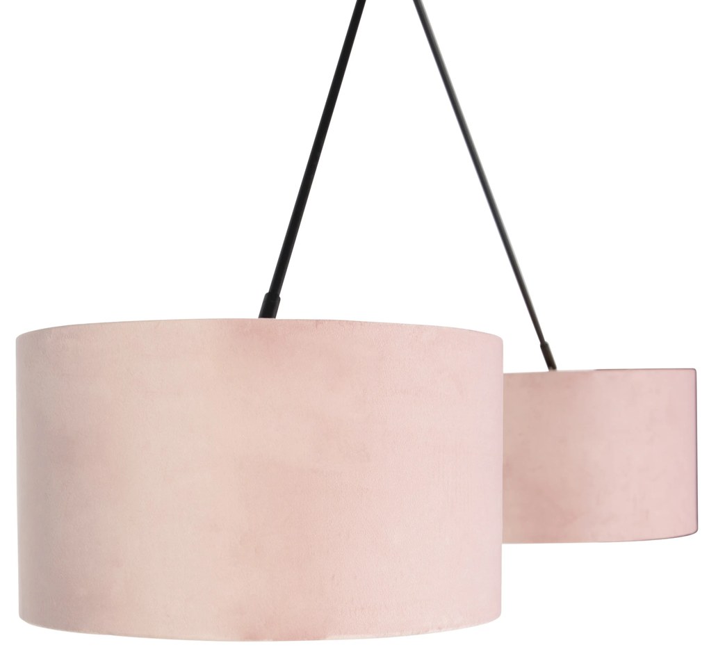 Candeeiro de suspensão preto com abajures de veludo rosa e dourado 35 cm 2-luzes - Blitz Country / Rústico,Rústico