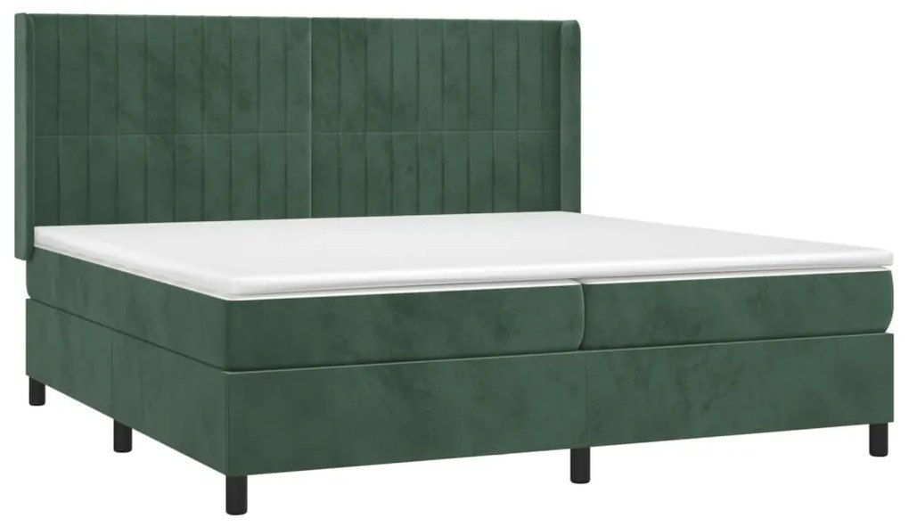 Cama box spring c/ colchão/LED 200x200 cm veludo verde-escuro