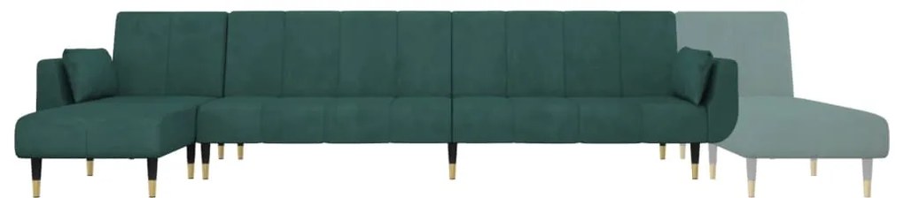 Sofá-cama em forma de L 275x140x70 cm veludo verde-escuro