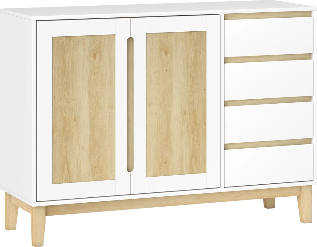 HOMCOM Aparador Multifuncional 2 Portas 4 Gavetas 120x40x86 cm Branco | Aosom Portugal