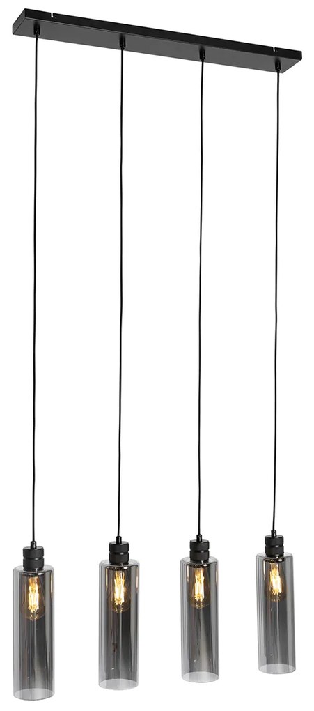 Candeeiro de suspensão moderno preto com vidro fumê 4 luzes - Stavelot