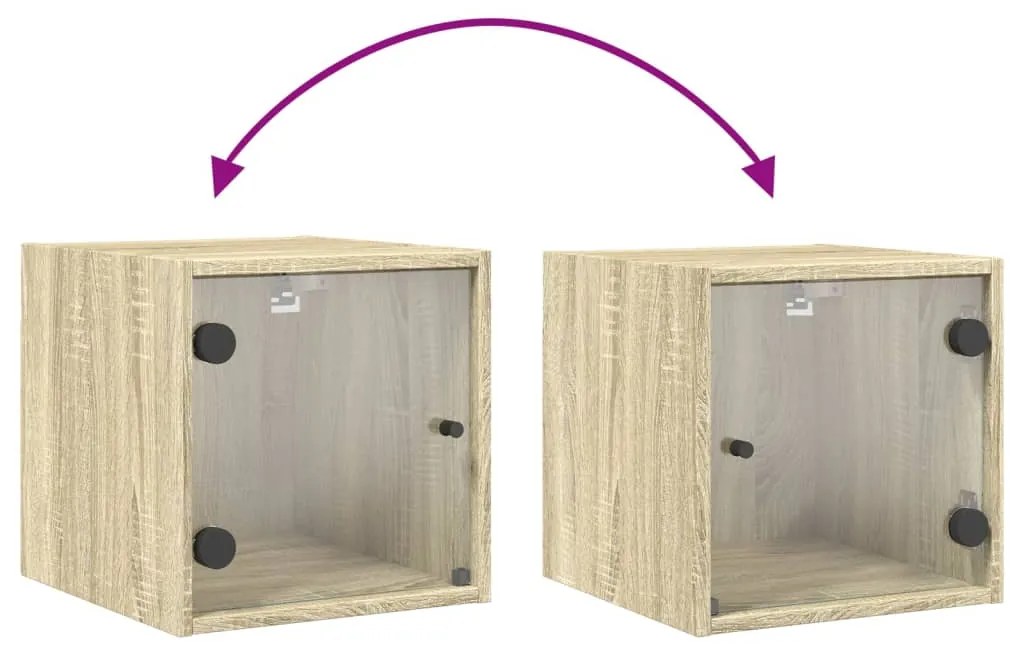 Mesa de cabeceira c/ porta de vidro 35x37x35 cm carvalho sonoma