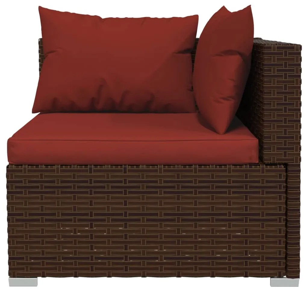 6 pcs conjunto lounge jardim c/ almofadões vime PE castanho