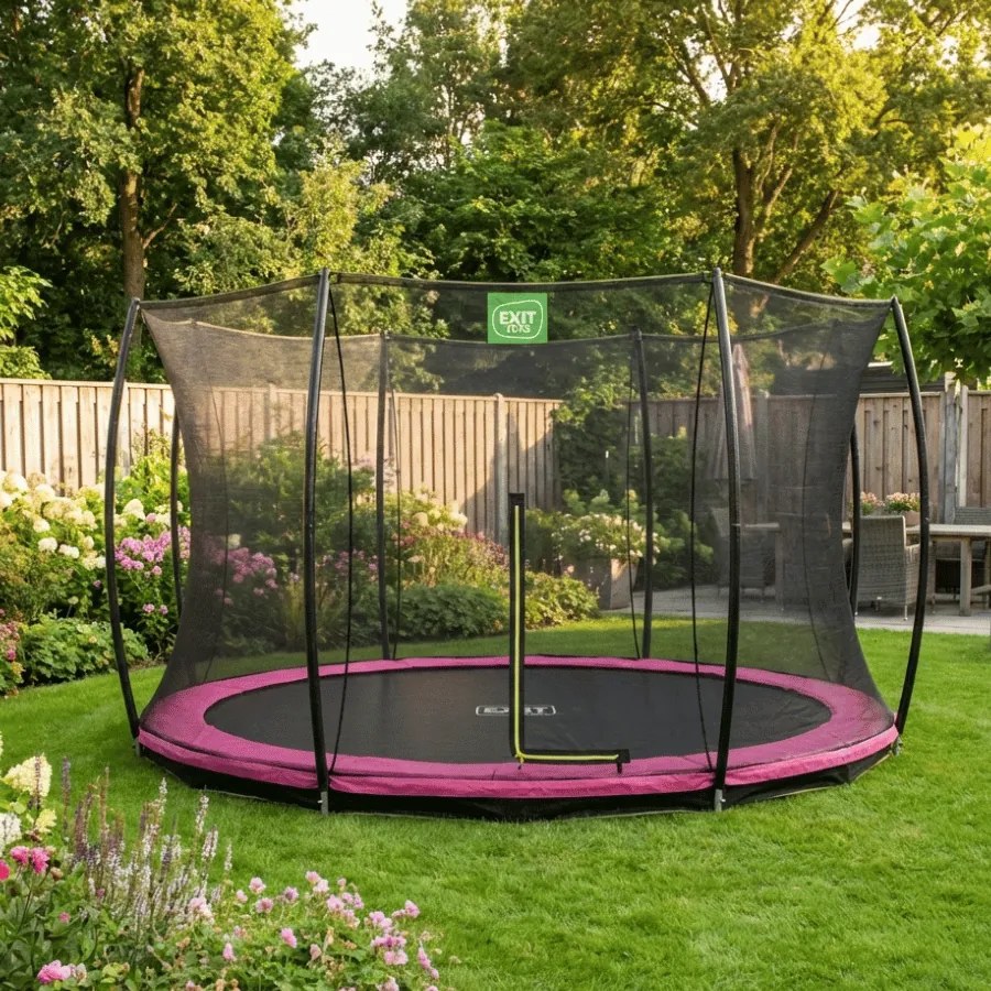 Trampolim redondo de solo Silhouette ø366 cm com rede de segurança - rosa