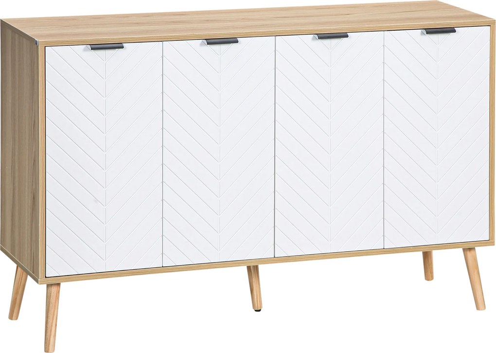 Aparador com 2 armários de 4 portas, padrão em espinha, prateleiras ajustáveis, 120 x 35 x 77,4 cm, branco