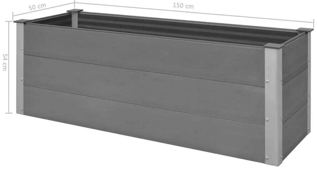 Canteiro elevado para jardim WPC 150x50x54 cm cinzento