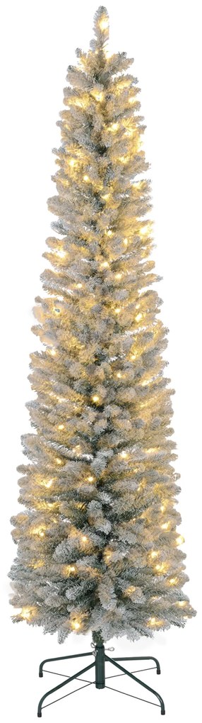 HOMCOM Árvore de Natal 210 cm Árvore de Natal Artificial Nevada com 180 Luzes LED 405 Ramos Verde e Branco