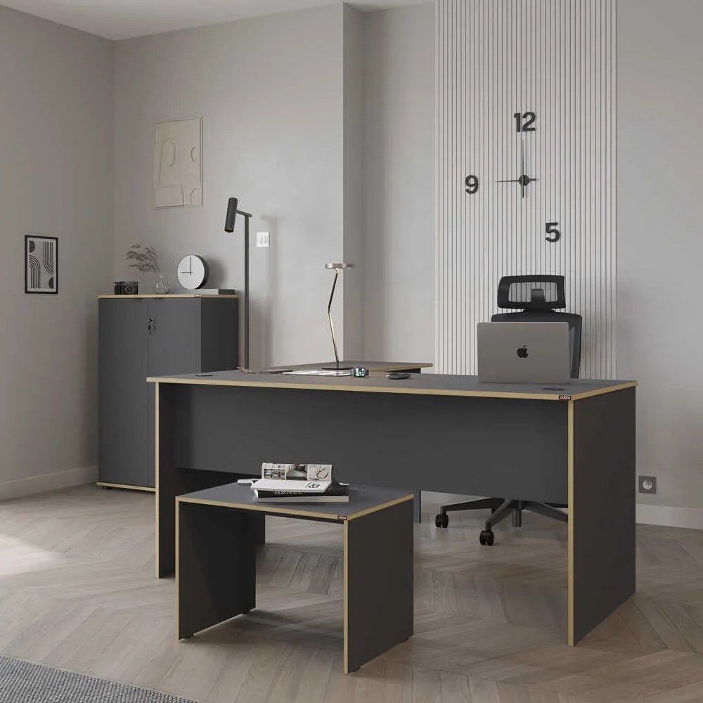 Secretária de Canto "Executive" - 160 x 75 x 144 cm - Antracite e Carv