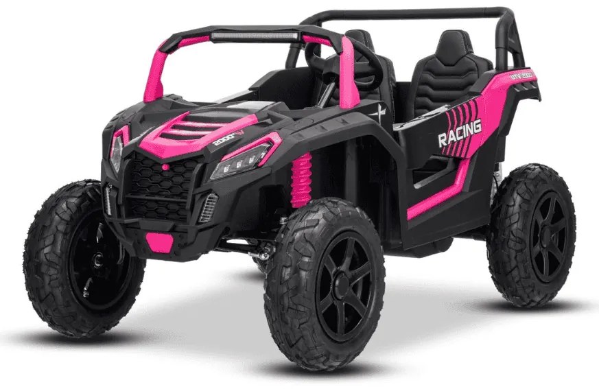 Carro elétrico para crianças UTV XXL 24V 2 Lugares em couro, travão de discos, luzes LED, rodas de borracha insufláveis com suspensão traseira, leitor