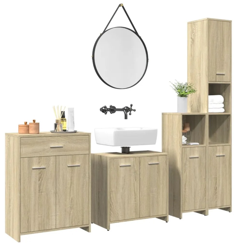 vidaXL 4 pcs conj. móveis casa banho derivados madeira carvalho sonoma