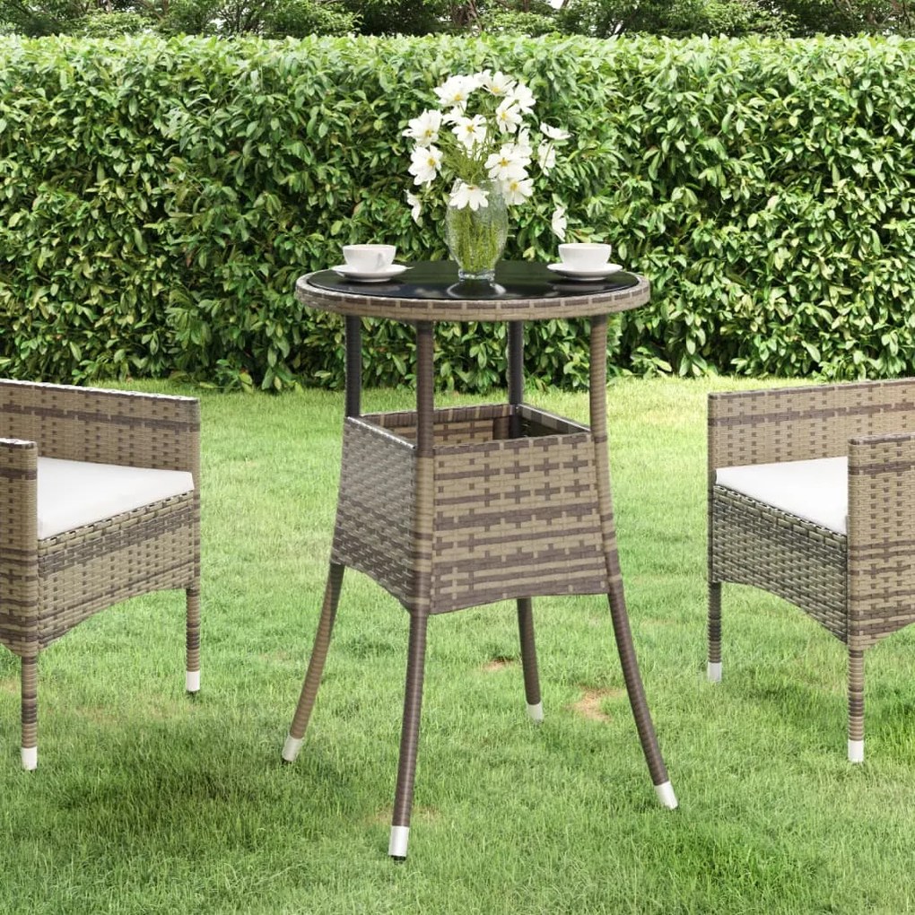 vidaXL Mesa de jardim Ø60x75 cm vidro temperado e vime PE cinzento