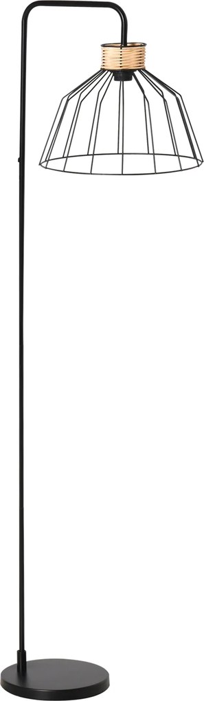 Candeeiro de pé de design elegante em metal com detalhes em rattan, ideal para casa, escritório, restaurante e café, 44 x 34 x 154 cm, preto