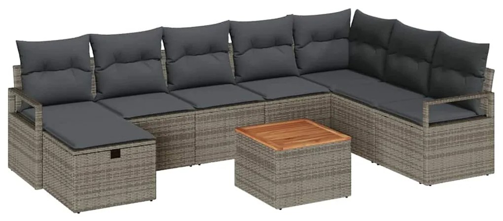 Conjunto de Sofá de Jardim de 9 Peças com Almofadas Cinza Rattan Polié